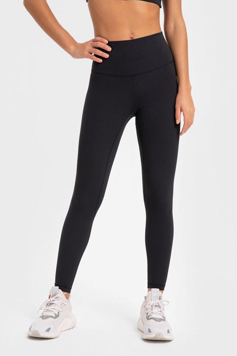 Millennia Highly Stretchy Wide Waistband Yoga Leggings Black