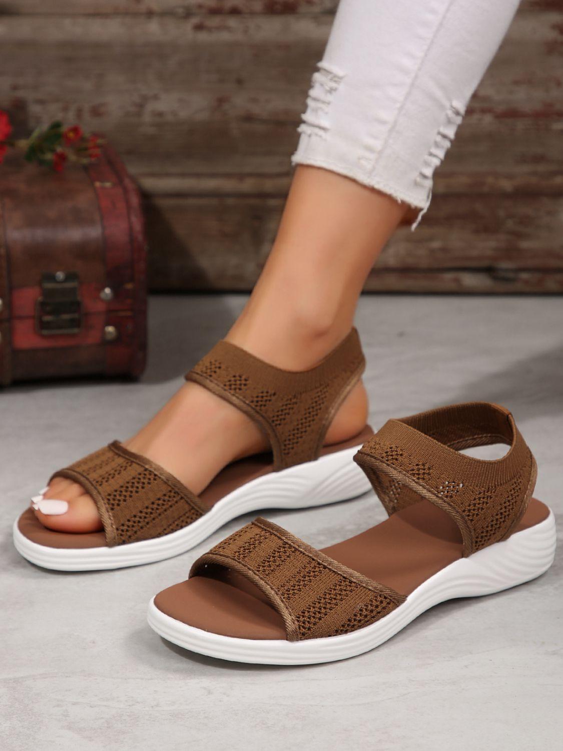 Peep Toe Cloth Sandals Brown