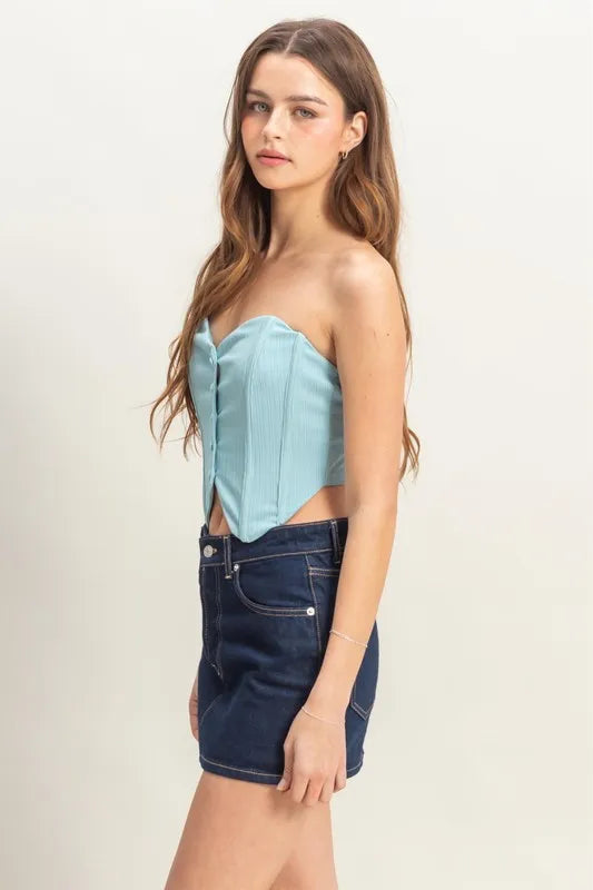 HYFVE Buttoned Front Strapless Knit Bustier Top