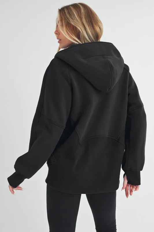 Aemi+Co Half Zip Raglan Sleeve Sweatshirt with Kangaroo Pocket