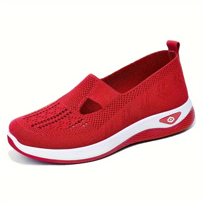 Breathable Mesh Round Toe Wedge Sneakers Red