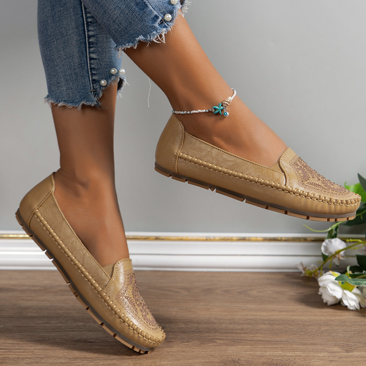 Women's Retro Flat Loafers | Vintage Slip-On Round Toe Shoes | PU Leather Everyday Flats