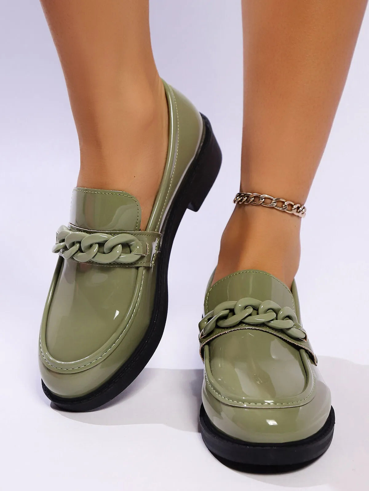 Luxe Shine Chain-Link Loafers