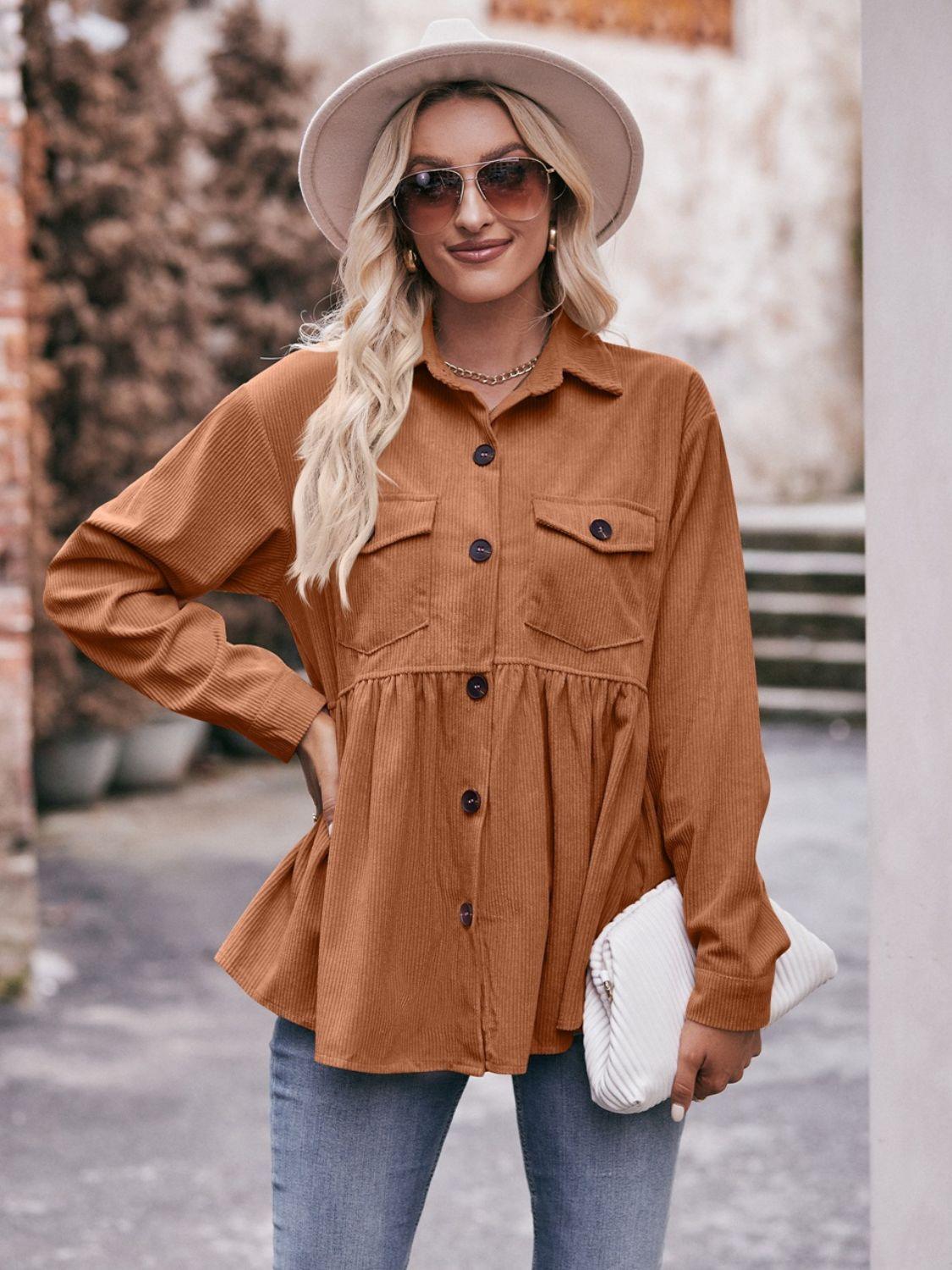 Mandy Collared Neck Long Sleeve Shirt Ochre