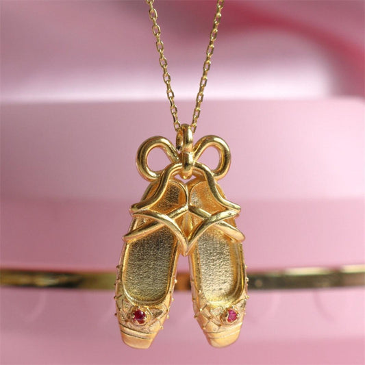 Copper Ballet Shoe Pendant Necklace Gold One Size