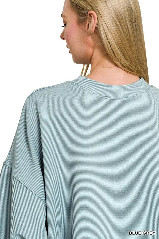 Zenana Ribbed Balloon Sleeve Sweatshirt