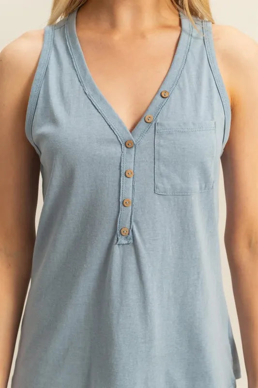 HYFVE Slub Knit Half Button Sleeveless Top