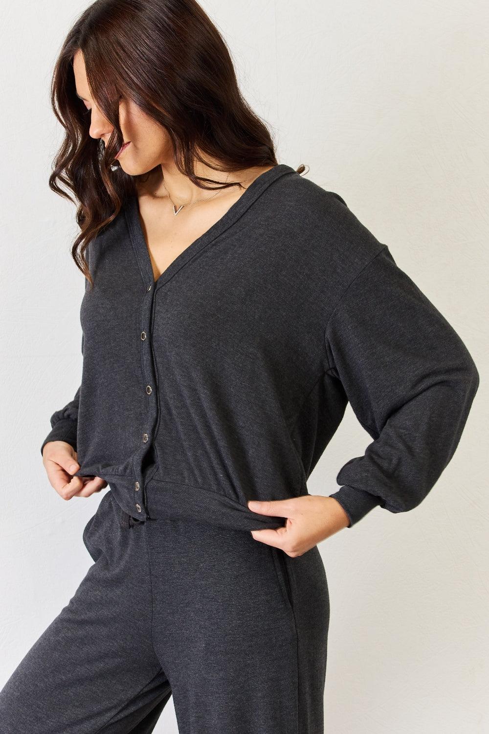 RISEN Ultra Soft Button Up Long Sleeve Lounge Cardigan