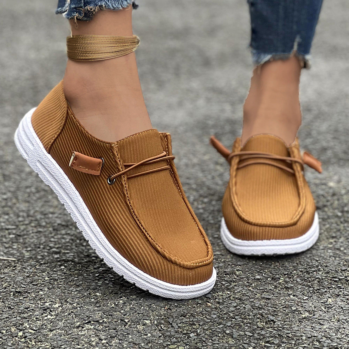 Round Toe Flat Slip-Ons Caramel