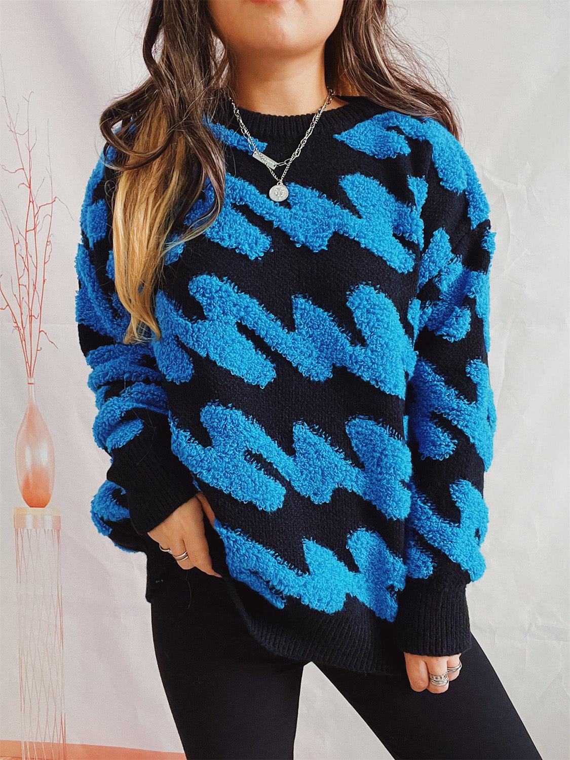 Ribbed Striped Dropped Shoulder Sweater Sky Blue