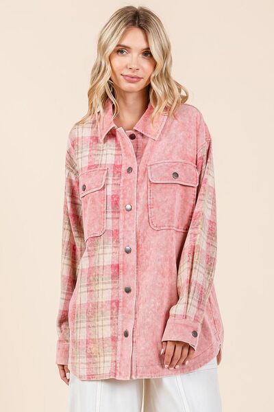 Mittoshop Plaid Button Down Drop Shoulder Jacket