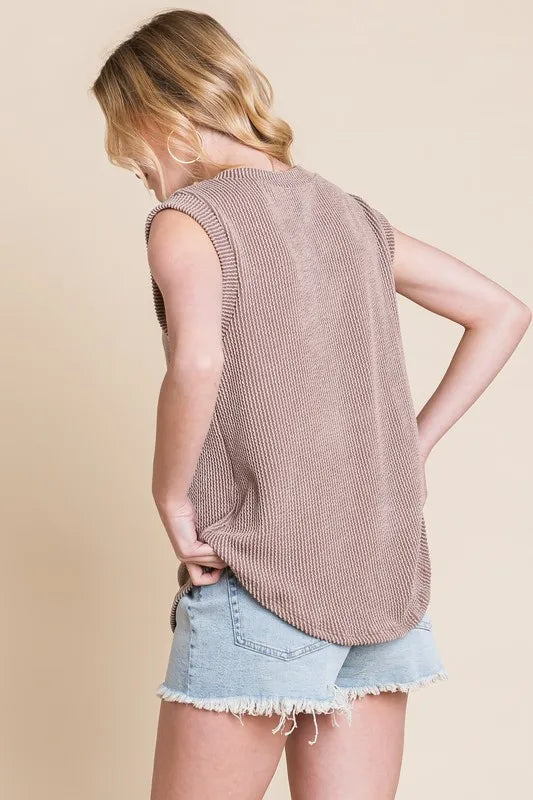 BOMBOM Rib Knit V-Neck Tank