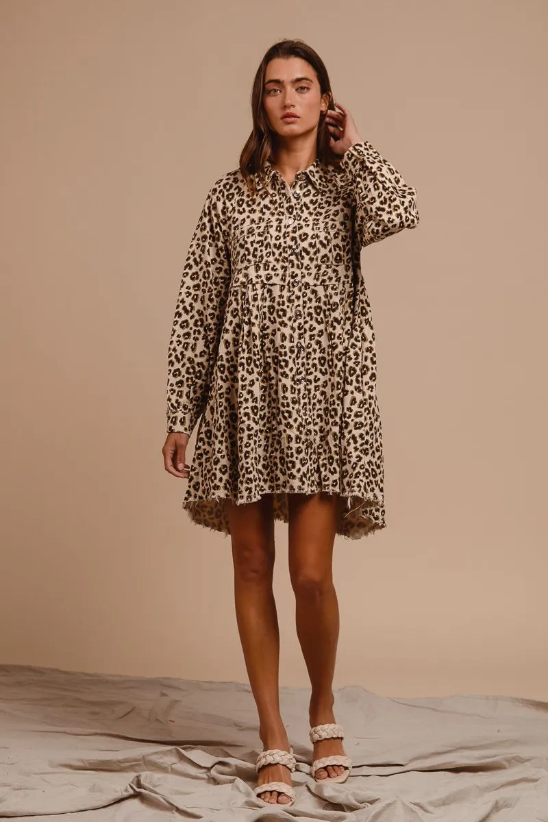 BiBi Washed Denim Button Down Dress with Side Pocket