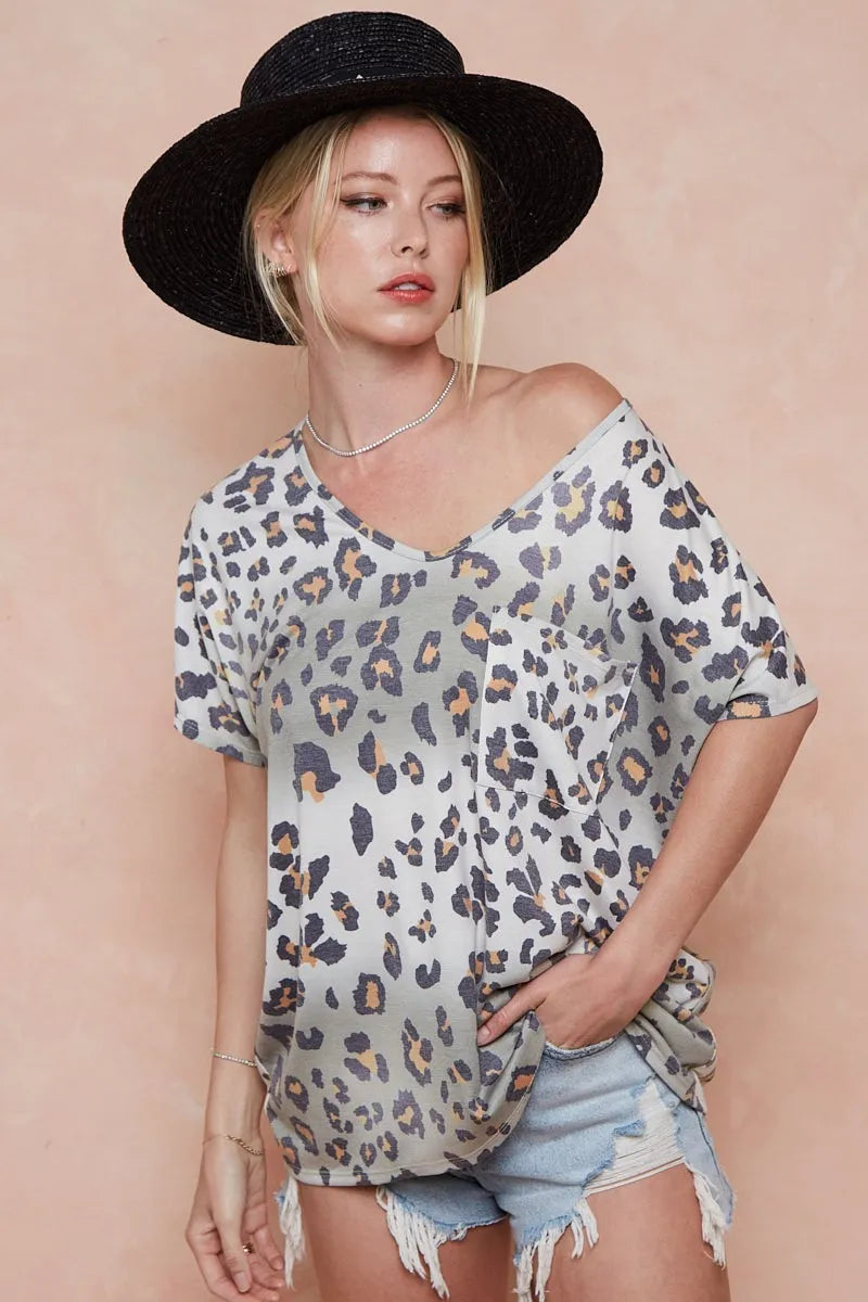 BiBi Tie Dye Leopard Printed Jersey with Front Pocket