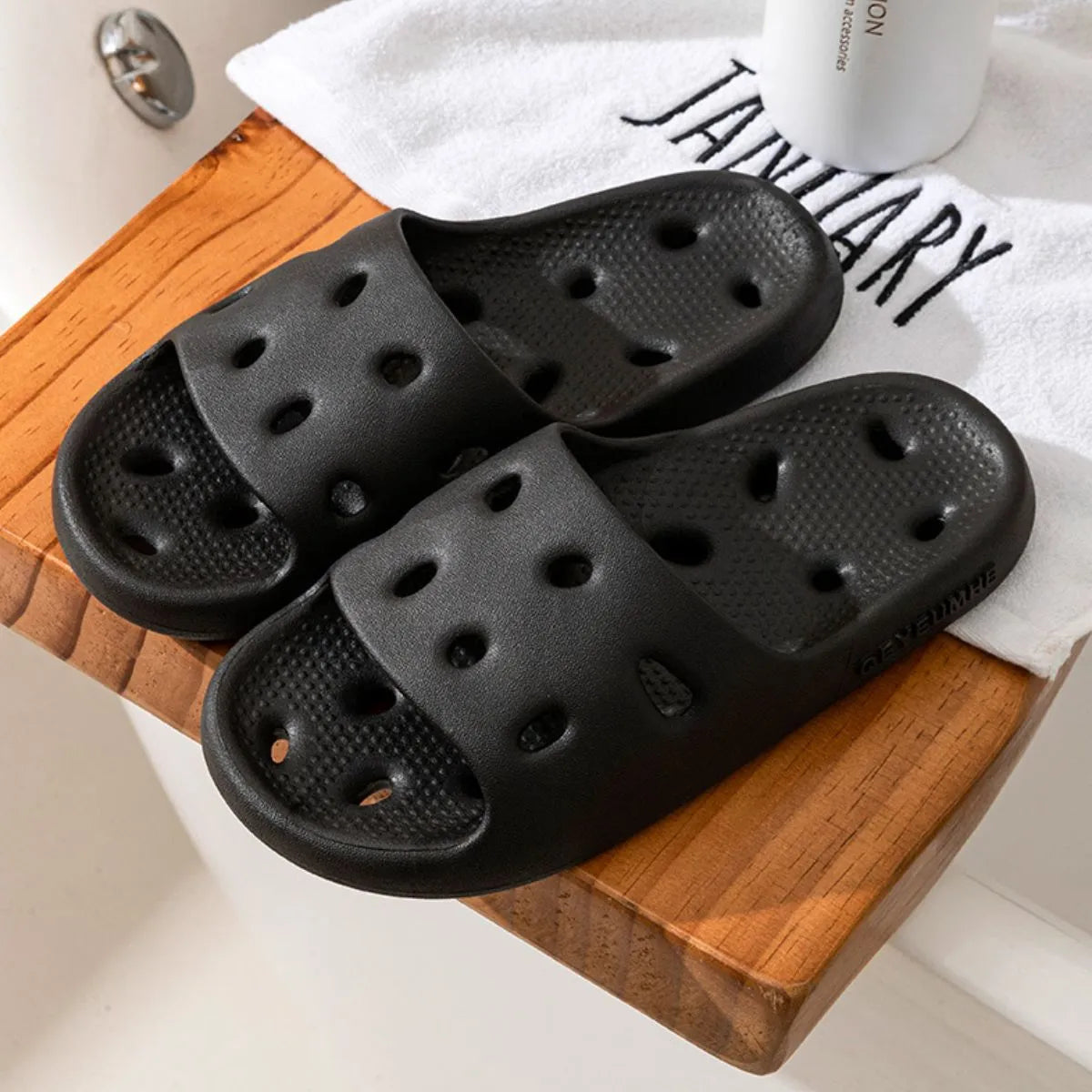 Open Toe Platform Slippers Black