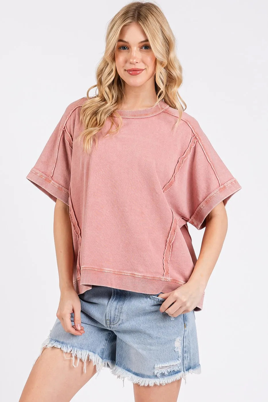 Mittoshop Mineral Wash French Terry Crew Neck Casual Top