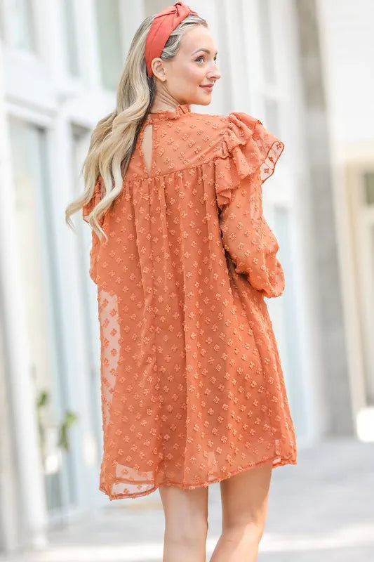 And The Why Lovely Ruffle Shoulder with Textured Woven Dress