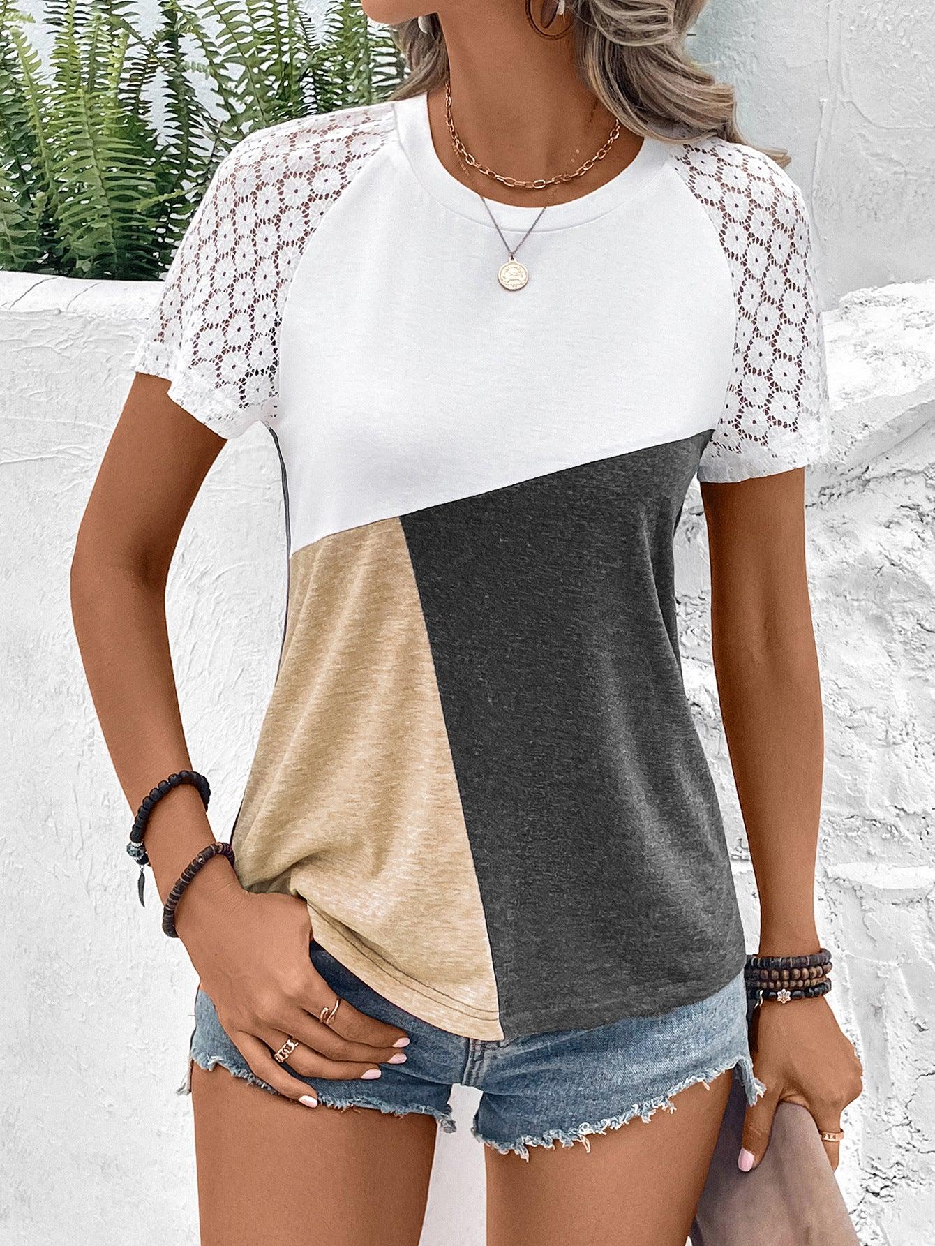 Ivy Lane Color Block Raglan Sleeve Round Neck Tee Tan