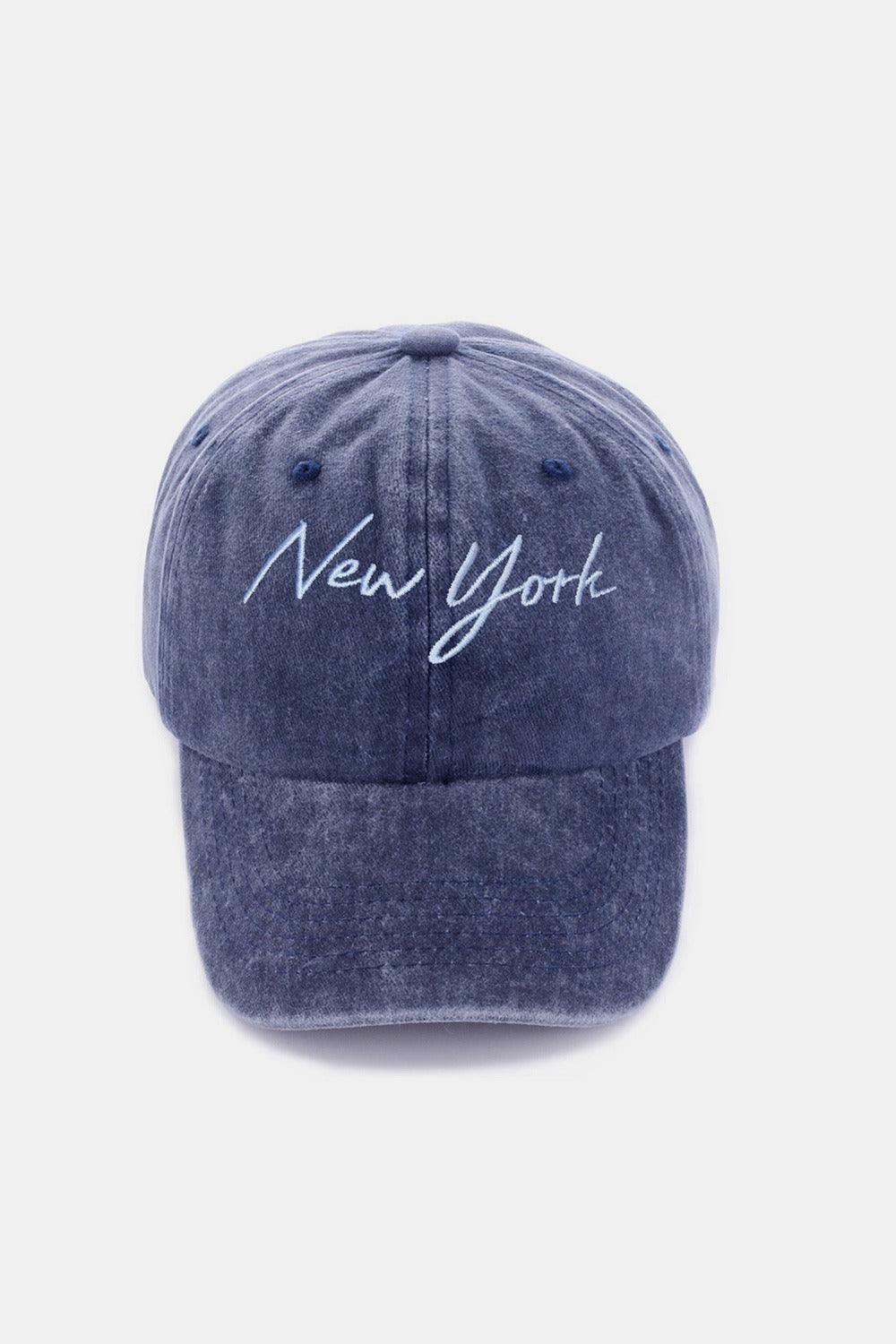 Zenana Washed Embroidered City Baseball Cap New York Navy One Size