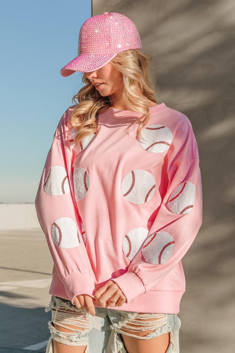 BiBi Sequin Baseball Sweatshirt - French Terry Patches Design