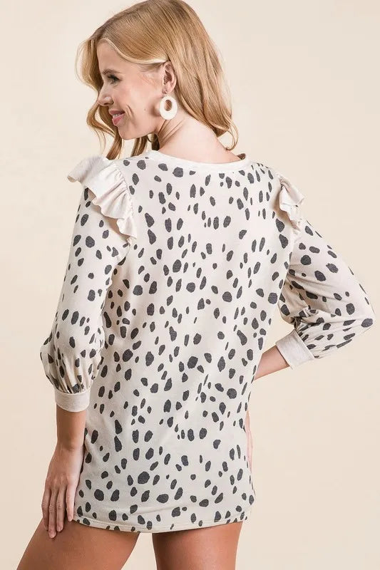 BiBi Dalmatian Print Terry Top with Contrast Band