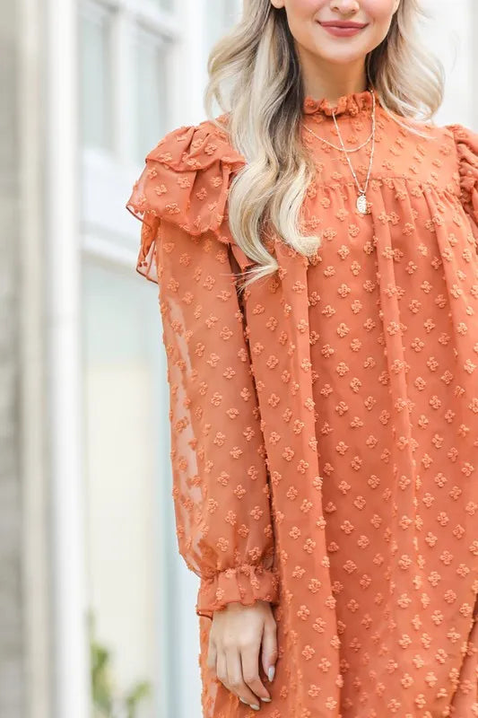And The Why Lovely Ruffle Shoulder with Textured Woven Dress