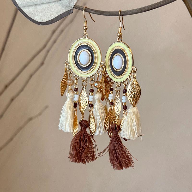 Alloy Rice Bead Dangle Earrings Brown One Size