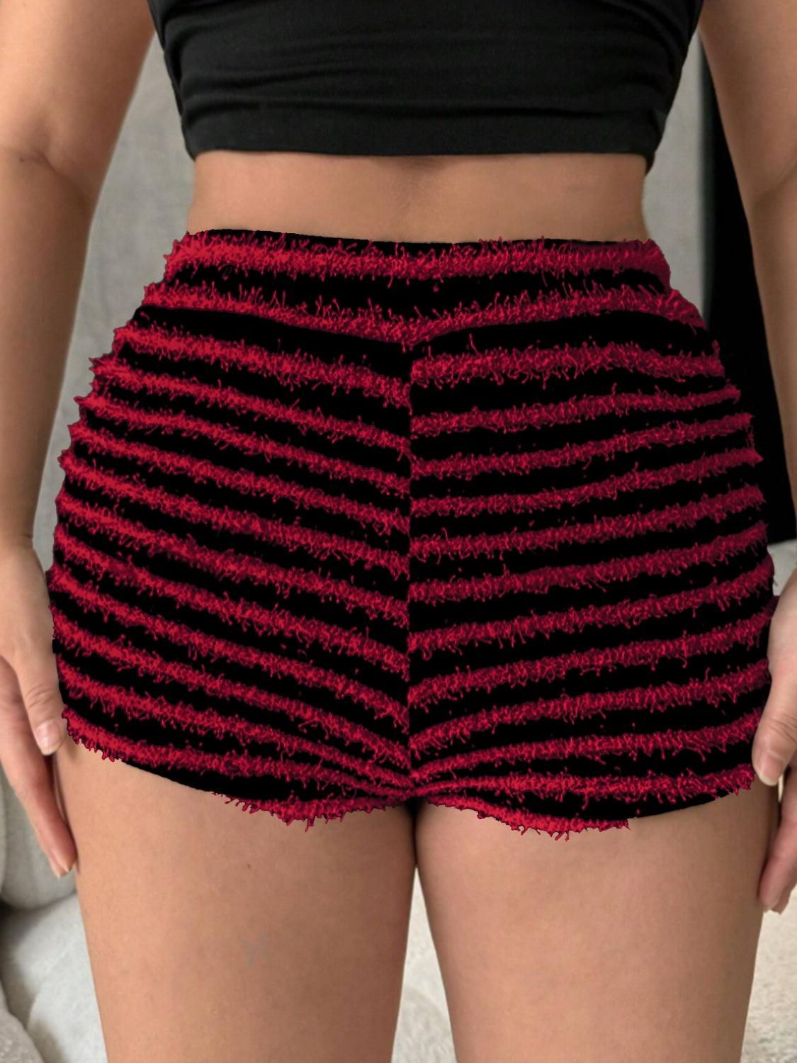 Striped High Waist Shorts Burgundy