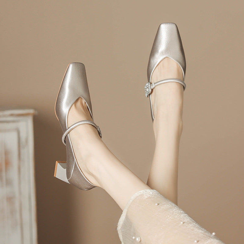 Square Toe Block Heel Pumps