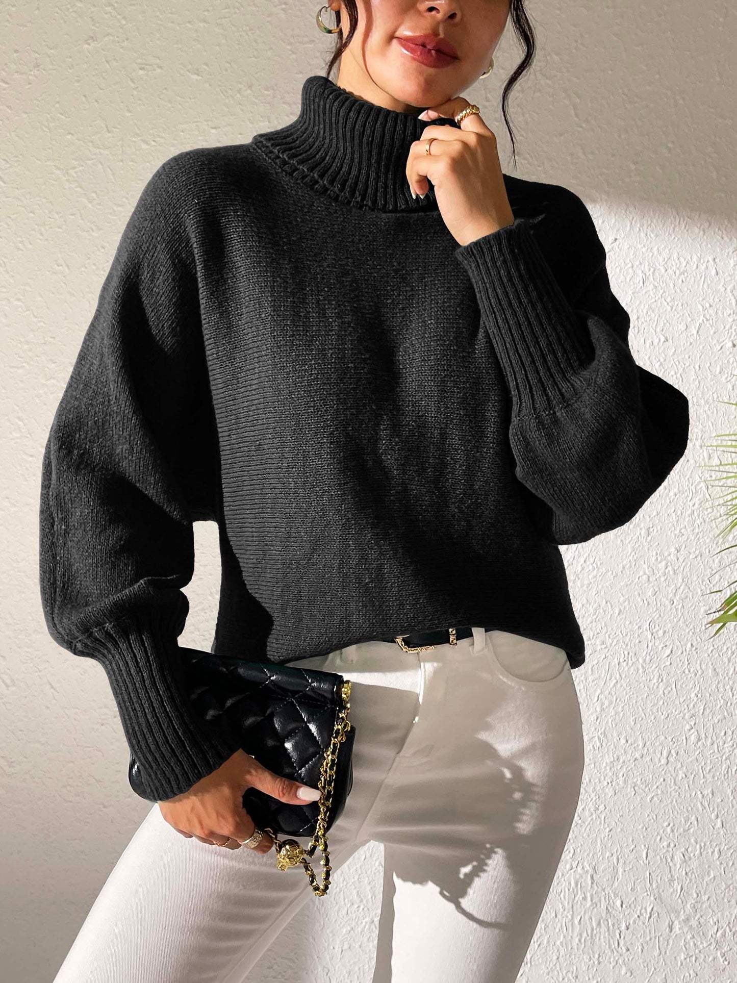 Turtleneck Long Sleeve Sweater Black