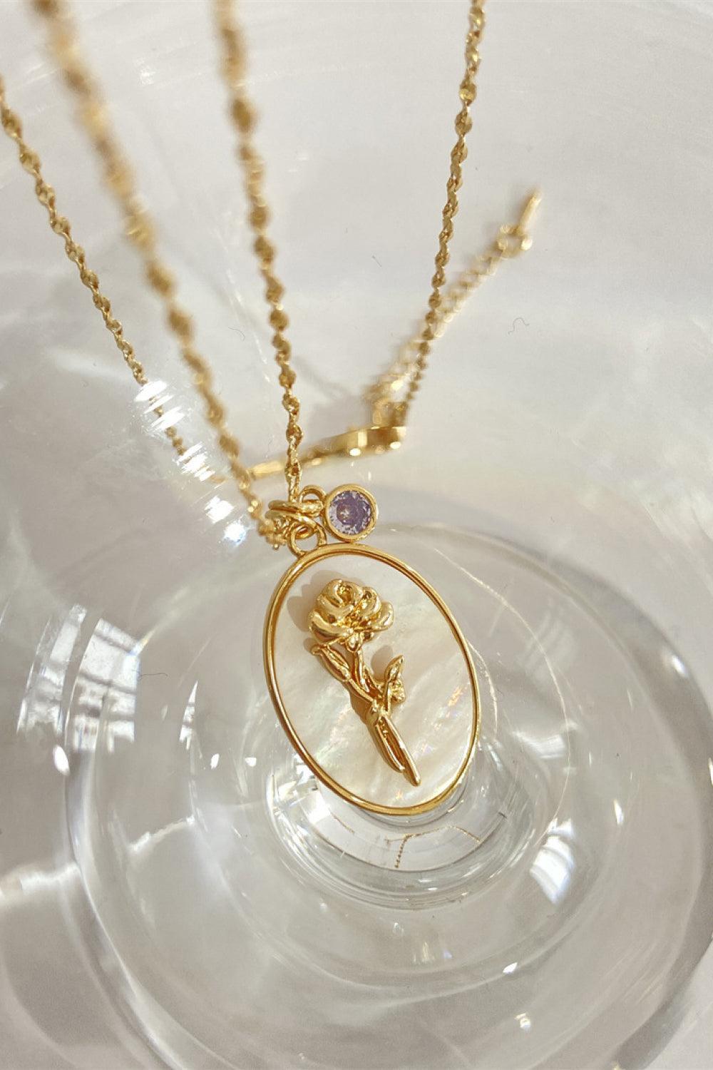 Flower Shell Pendant Copper Necklace June-Rose One Size