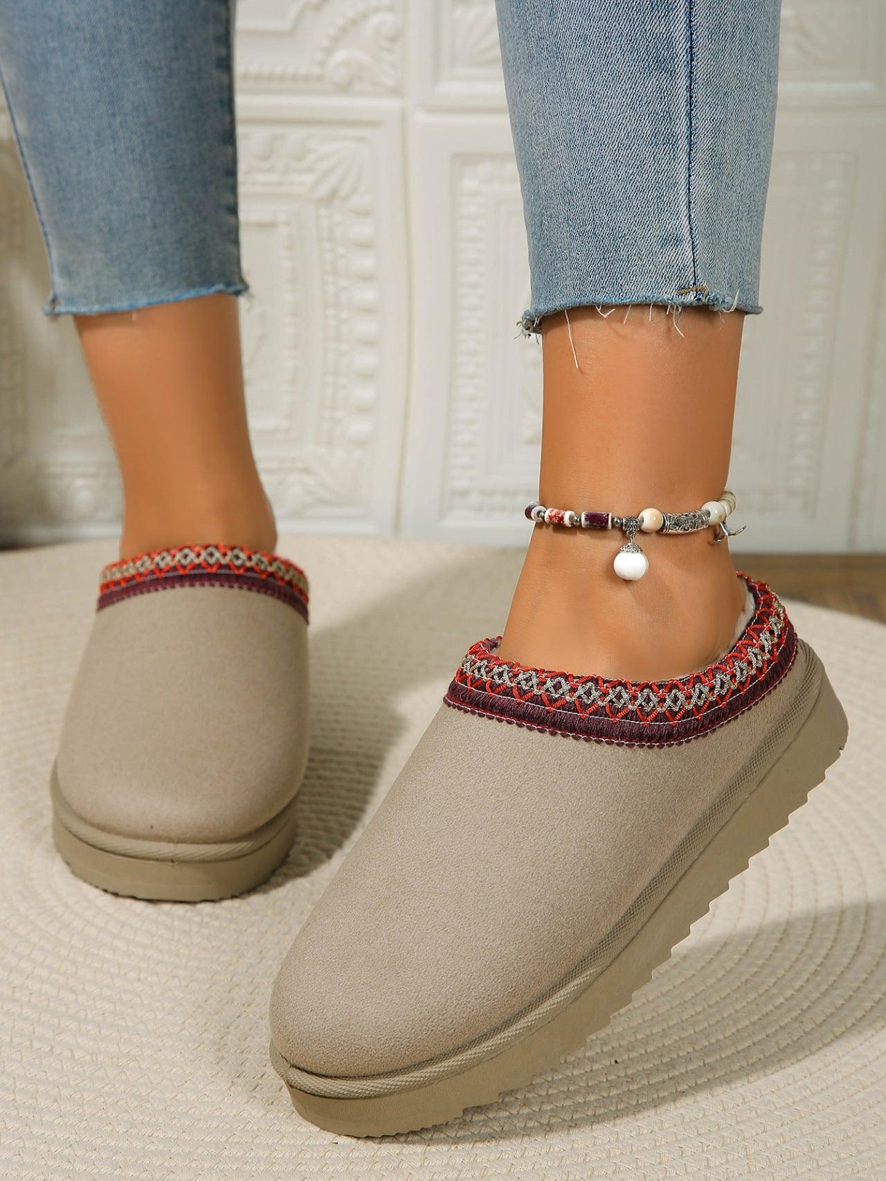 Round Toe Platform Slippers Beige