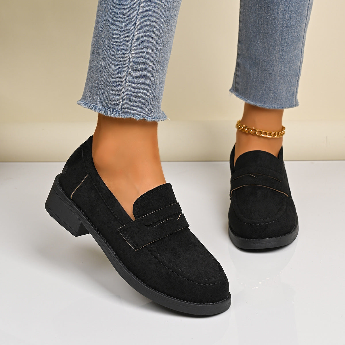 Women's Vintage Suede Loafers - British Style Slip-On Shoes