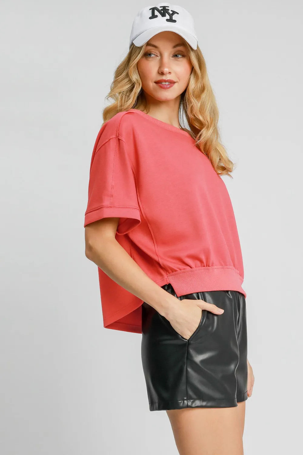 Umgee Full Size Lightweight Cropped Sweatshirt Plus Size Strawberry