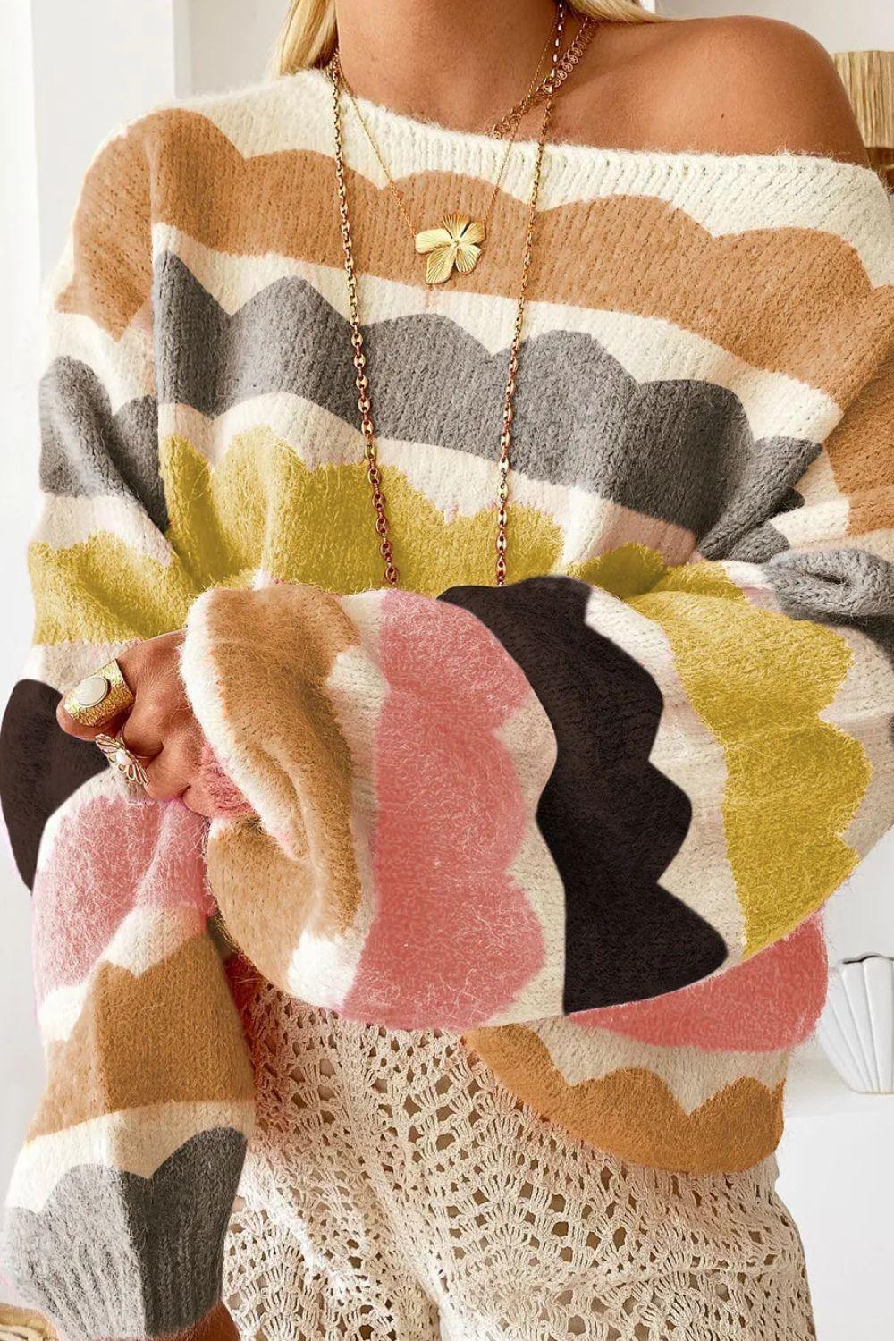 Boat Neck Long Sleeve Sweater Mustard