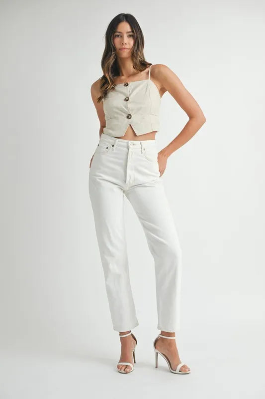 MABLE Linen Mix Button Down Tank Top