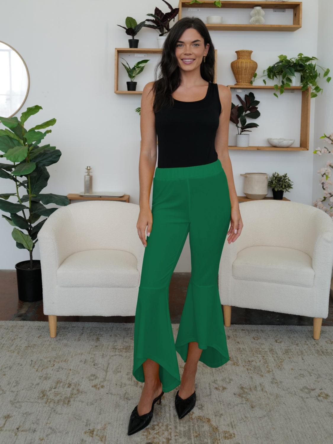 FAM-FAM High-Low Bootcut Pants Green