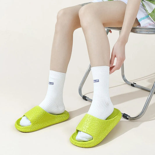 Open Toe Platform Slippers Green