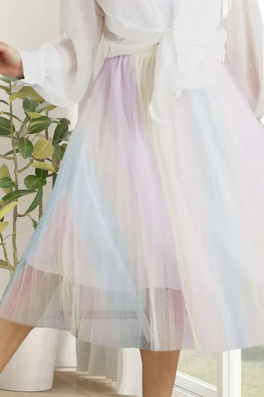 ADORA Unicorn Pleated Mesh Flare Midi Skirt UNICORN