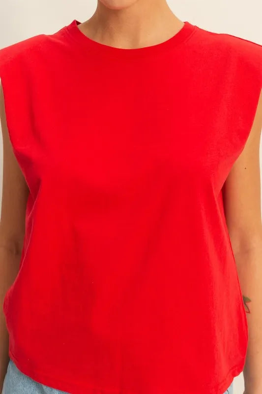 HYFVE Round Neck Shoulder Pad Sleeveless Top