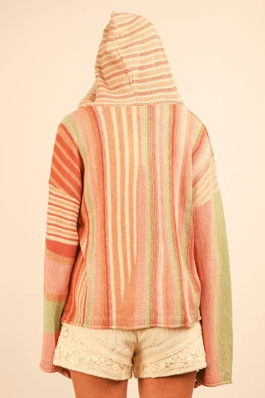 VERY J Multi Color Stripe Long Sleeve Knit Hoodie