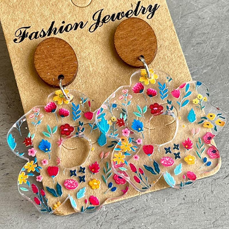Flower Shape Acrylic Dangle Earrings Style E One Size