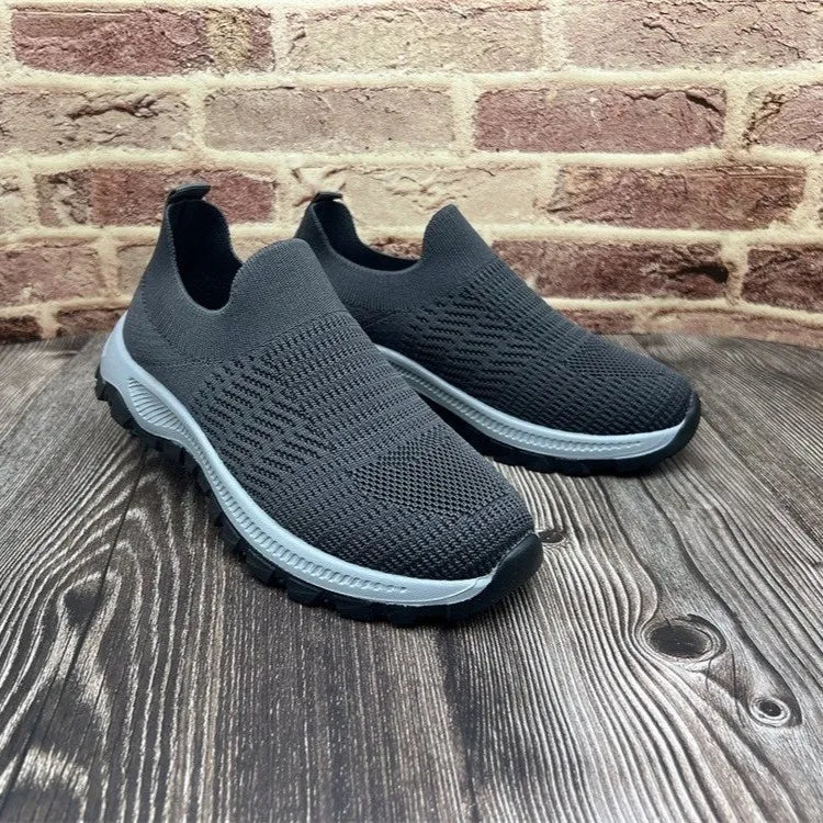 Breathable Mesh Round Toe Platform Athletic Dark Gray