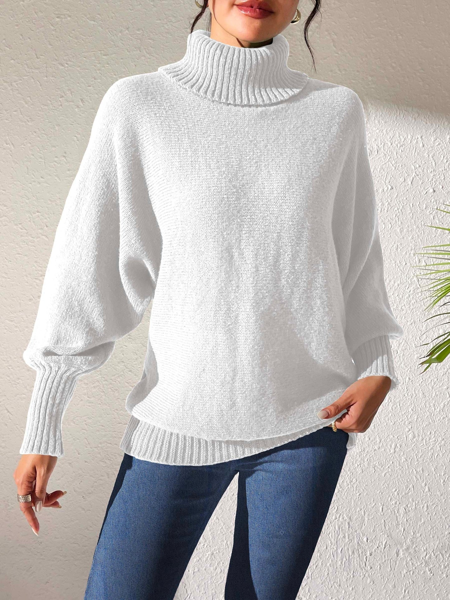 Turtleneck Long Sleeve Sweater White