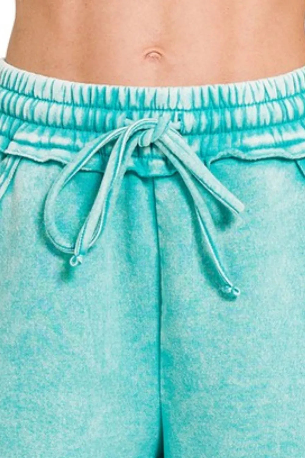 Zenana Acid Wash Fleece Drawstring Shorts With Pockets