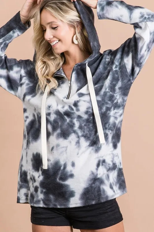 BiBi Tie Dye Brushed Terry Hoodie with Zip Up Closure