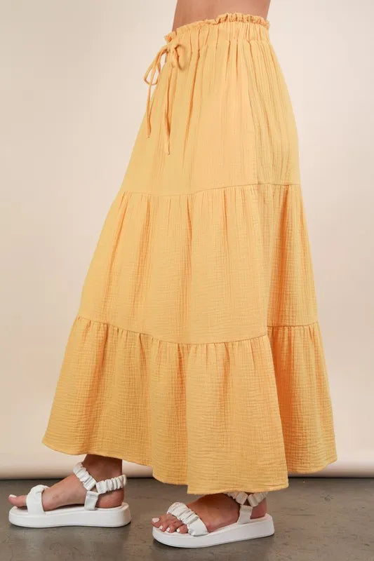VERY J Elastic Waist Tiered Maxi Skirt