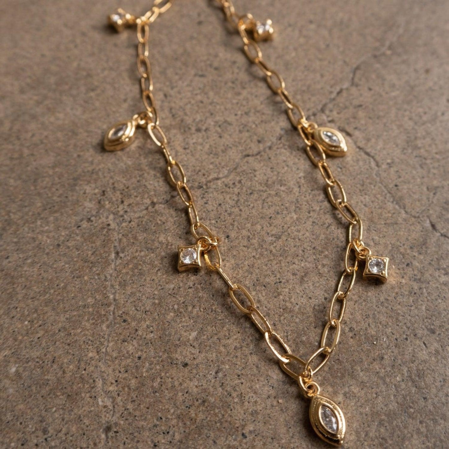 18K Gold-Plated Copper Inlaid Zircon Necklace Style B One Size
