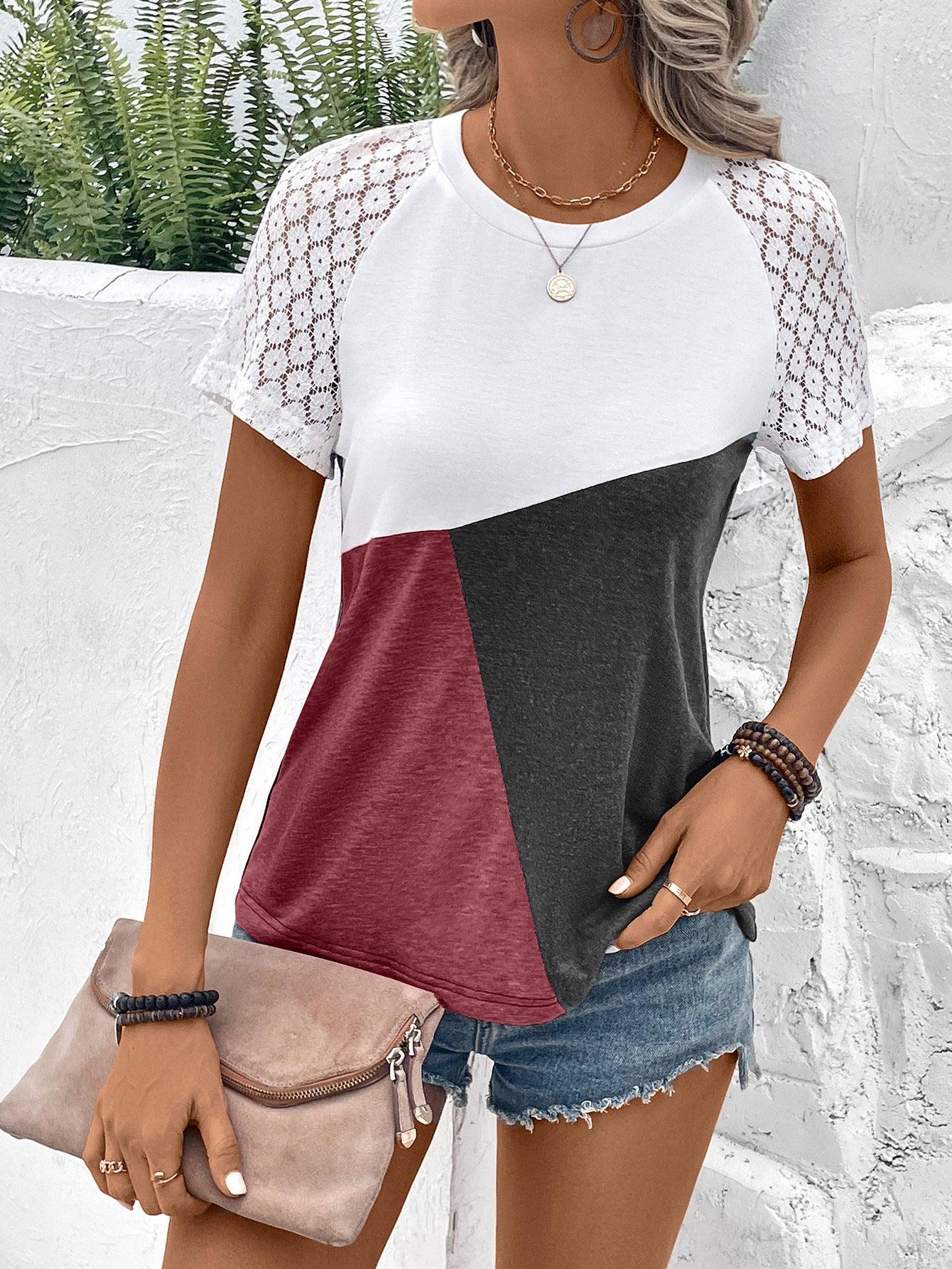 Ivy Lane Color Block Raglan Sleeve Round Neck Tee Wine