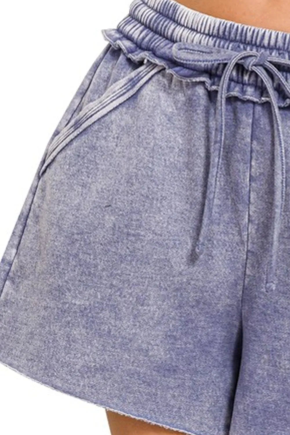Zenana Acid Wash Fleece Drawstring Shorts With Pockets